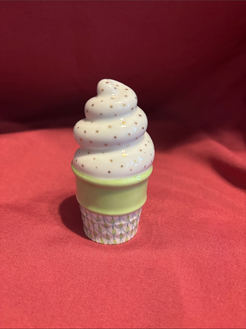 Herend Porcelain Ice Cream Cone Figurine in Cream and Light Green